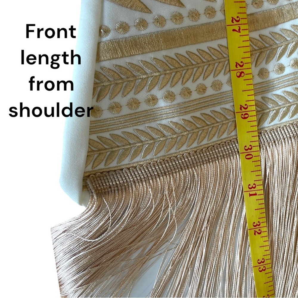 TWO TWIN STYLE White Geometric Embroidered Fringe Blazer Dress Size Lareg - Picture 8 of 15